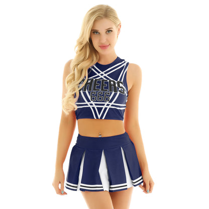 Women’s Cheerleader Cosplay Costume – Uniform Set (Crop Top + Mini Pleated Skirt, Carnival Outfit)