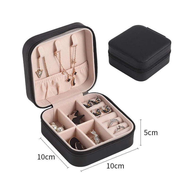 Portable Leather Travel Jewelry Organizer Case for Rings, Earrings, Necklaces & Accessories Storage