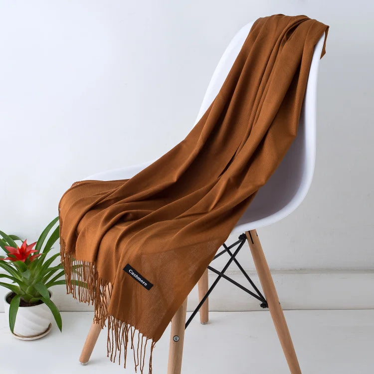 Bufanda de cachemira sólida para mujer – Chal Pashmina cálido de otoño invierno con diseño de borlas, accesorio de moda Foulard para hombres y mujeres