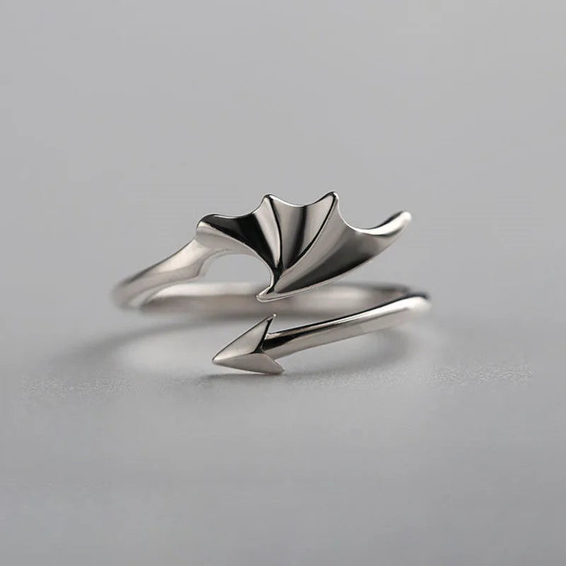 Silver-Tone Pterodactyl Wing Ring – Fashion Metal Statement Jewelry for Women & Men, Romantic Gift for Parties