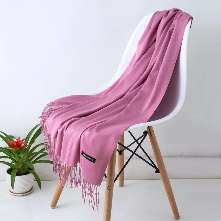 Bufanda de cachemira sólida para mujer – Chal Pashmina cálido de otoño invierno con diseño de borlas, accesorio de moda Foulard para hombres y mujeres