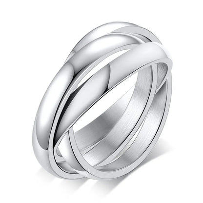 Stainless Steel Interlocked Triple Ring – Three-in-One Multi-Color Wedding Band for Women | Stackable Fashion Ring