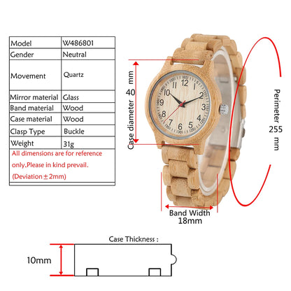 Women’s Natural Bamboo Wood Quartz Watch – Minimalist Wooden Band Wristwatch, Elegant Luxury Style Ladies’ Dress Watch