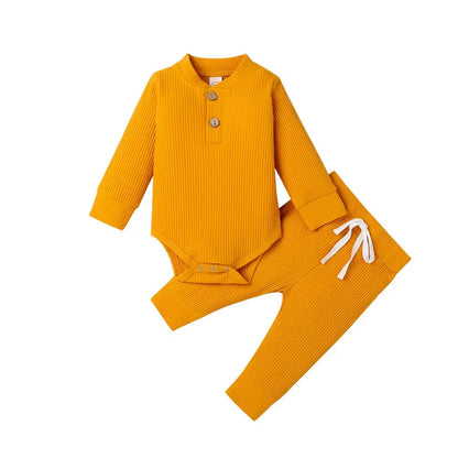 Conjunto de ropa para bebé recién nacido – Body de manga larga acanalado y a cuadros con pantalones elásticos, conjunto de 2 piezas de primavera y otoño para bebés y niñas, conjunto de ropa suave e informal para niños pequeños