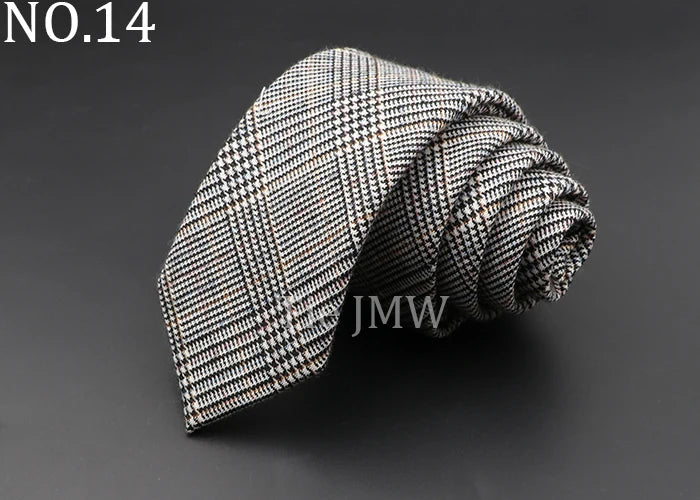Men's 6cm Handmade Cotton Skinny Plaid Necktie – Slim Striped Grey Tie for Business, Casual & Wedding Wear