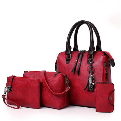 4PCS Women's Tassel Handbag Set – Luxury Leather Top-Handle & Shoulder Purses, Designer-Style Composite Bags for Elegant Everyday Fashion