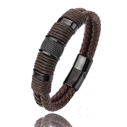 Luxury Vintage Leather Bracelet for Men – Multi-Layer Brown Leather & Stainless Steel Bead Wrist Bangle | Fashion Jewelry Gift
