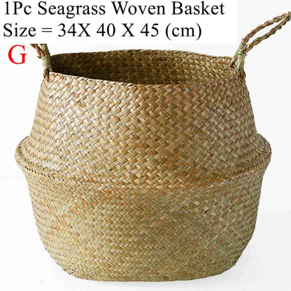 Cesta de mimbre de algas marinas Zerolife – Maceta colgante de ratán natural, cesto de ropa sucia, cesta de pícnic y cesta organizadora para el hogar Cesta Mimbre para plantas, ropa y decoración