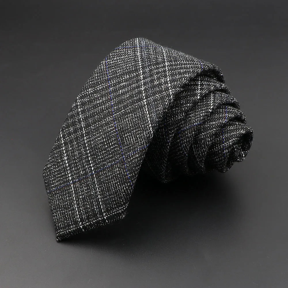 Men's 6cm Handmade Cotton Skinny Plaid Necktie – Slim Striped Grey Tie for Business, Casual & Wedding Wear