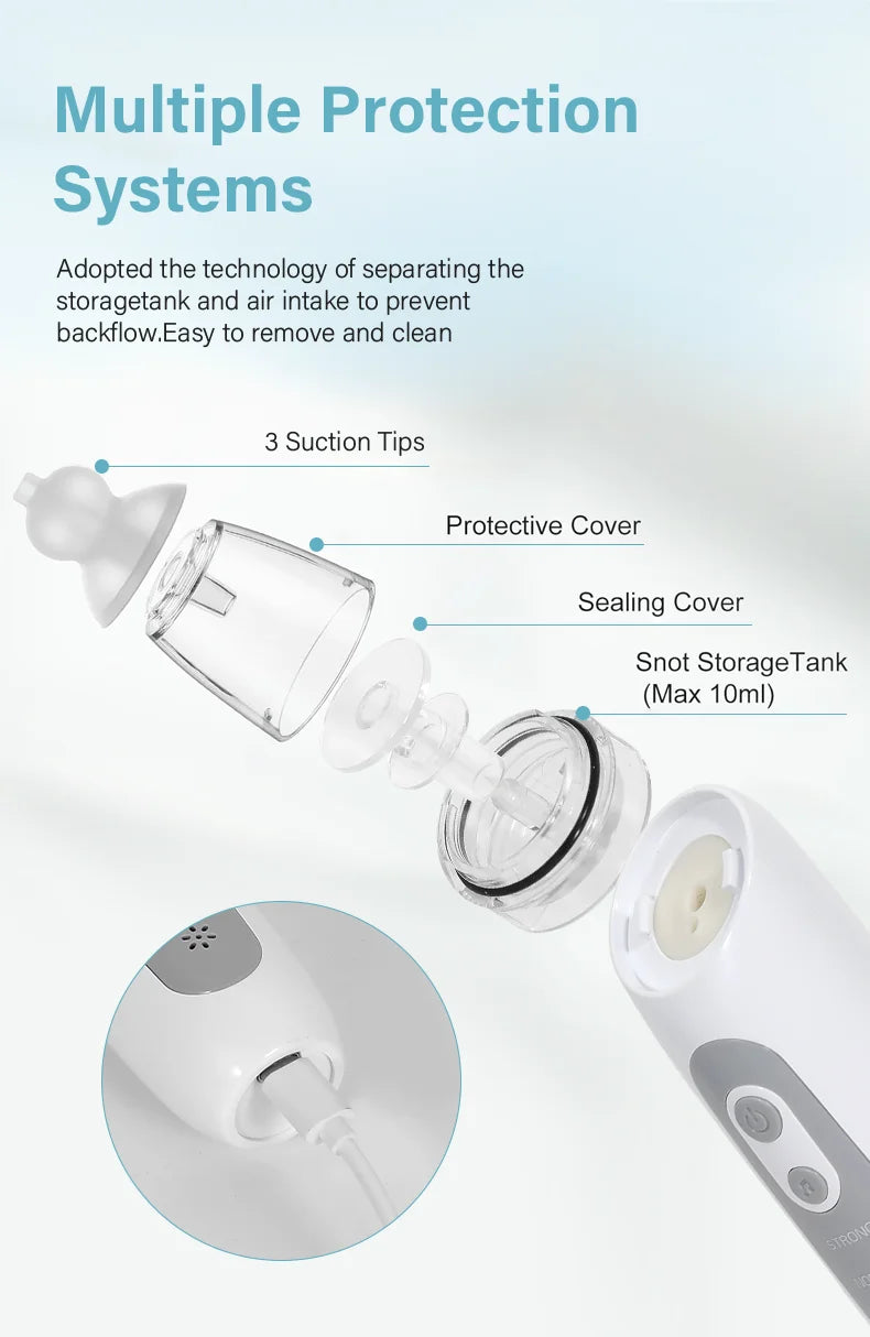 Aspirador nasal eléctrico recargable para bebés – Limpiador nasal portátil para recién nacidos y bebés con succión suave
