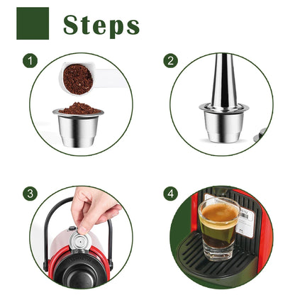 iCafilas Reusable Coffee Capsule – Stainless Steel Refillable Coffee Pod Filter Compatible with Nespresso Coffee Machines, Eco-Friendly Reusable Espresso Cup for Home Brewing