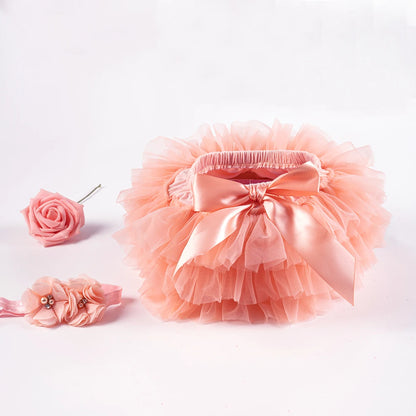 2PCS Baby Girls' Tulle Tutu Bloomers Set – Newborn Diaper Cover Skirt with Matching Headband, Rainbow Princess Outfit for Infants