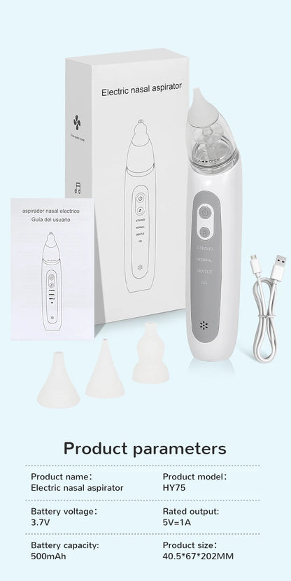 Aspirador nasal eléctrico recargable para bebés – Limpiador nasal portátil para recién nacidos y bebés con succión suave