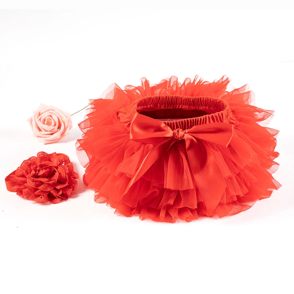 2PCS Baby Girls' Tulle Tutu Bloomers Set – Newborn Diaper Cover Skirt with Matching Headband, Rainbow Princess Outfit for Infants