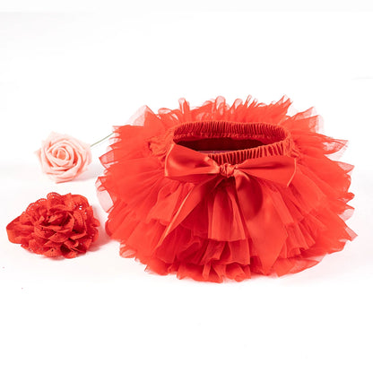 2PCS Baby Girls' Tulle Tutu Bloomers Set – Newborn Diaper Cover Skirt with Matching Headband, Rainbow Princess Outfit for Infants