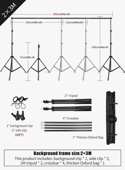 Photography Backdrop Stand Kit – Photo Studio Background Support System with Carry Bag