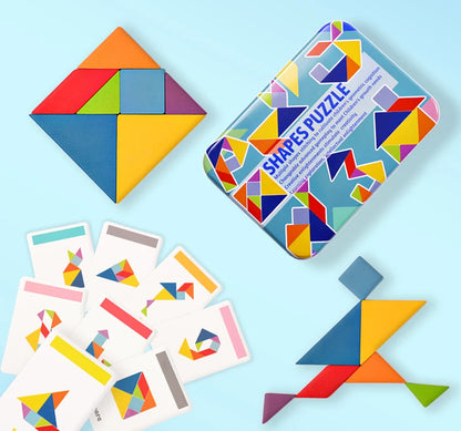 Rompecabezas de Tangram Montessori de Madera - Juego Educativo de Bloques de Construcción Preescolar, Rompecabezas Creativo de Lógica para Niños, Desarrollo Cerebral y Regalo Festivo
