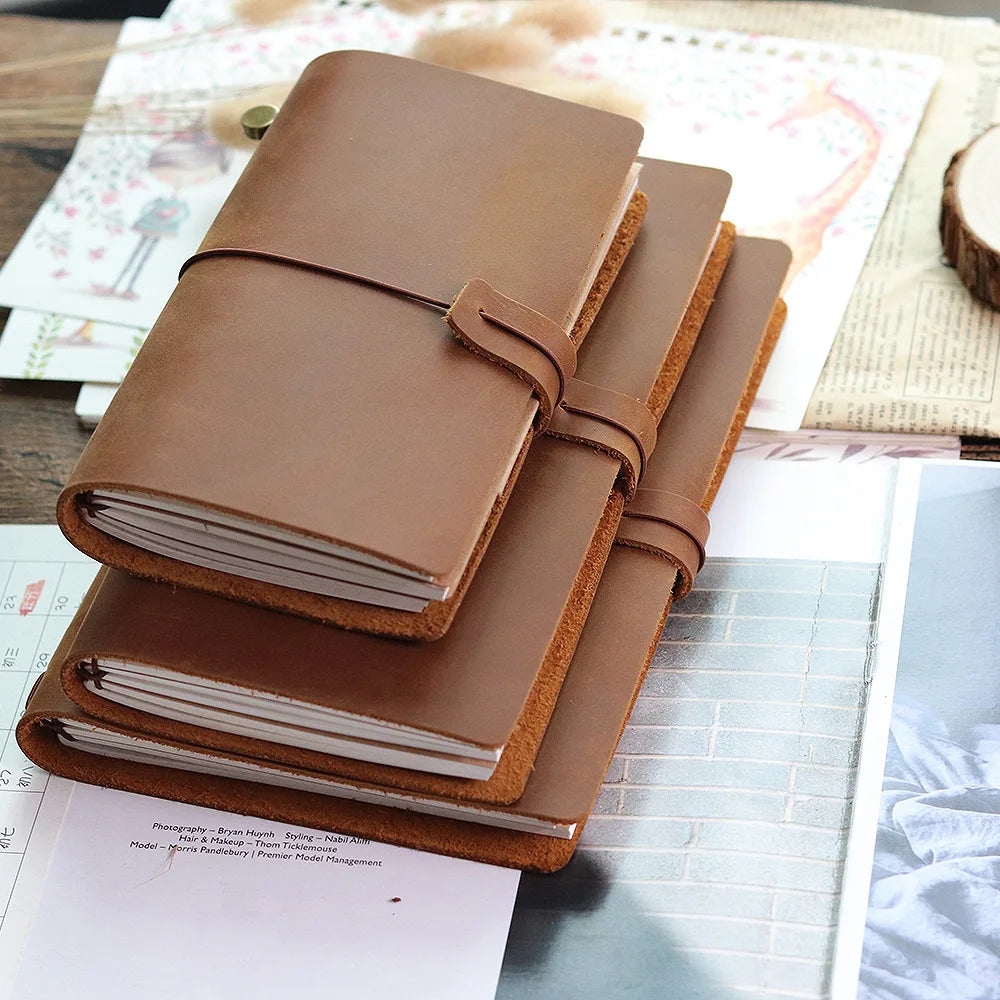 Genuine Leather Refillable Travel Journal – Handmade Retro Diary, Sketchbook & Notebook