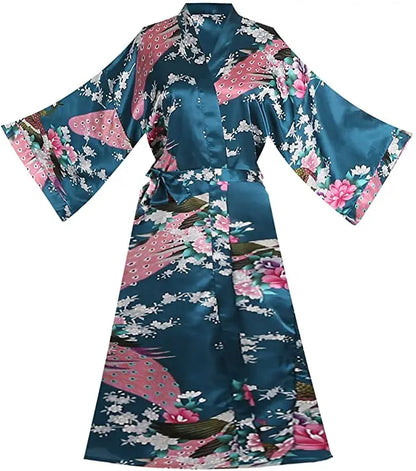 Silk Satin Floral Wedding Robe – Bride Bridesmaid Short Kimono Bathrobe Dressing Gown for Women