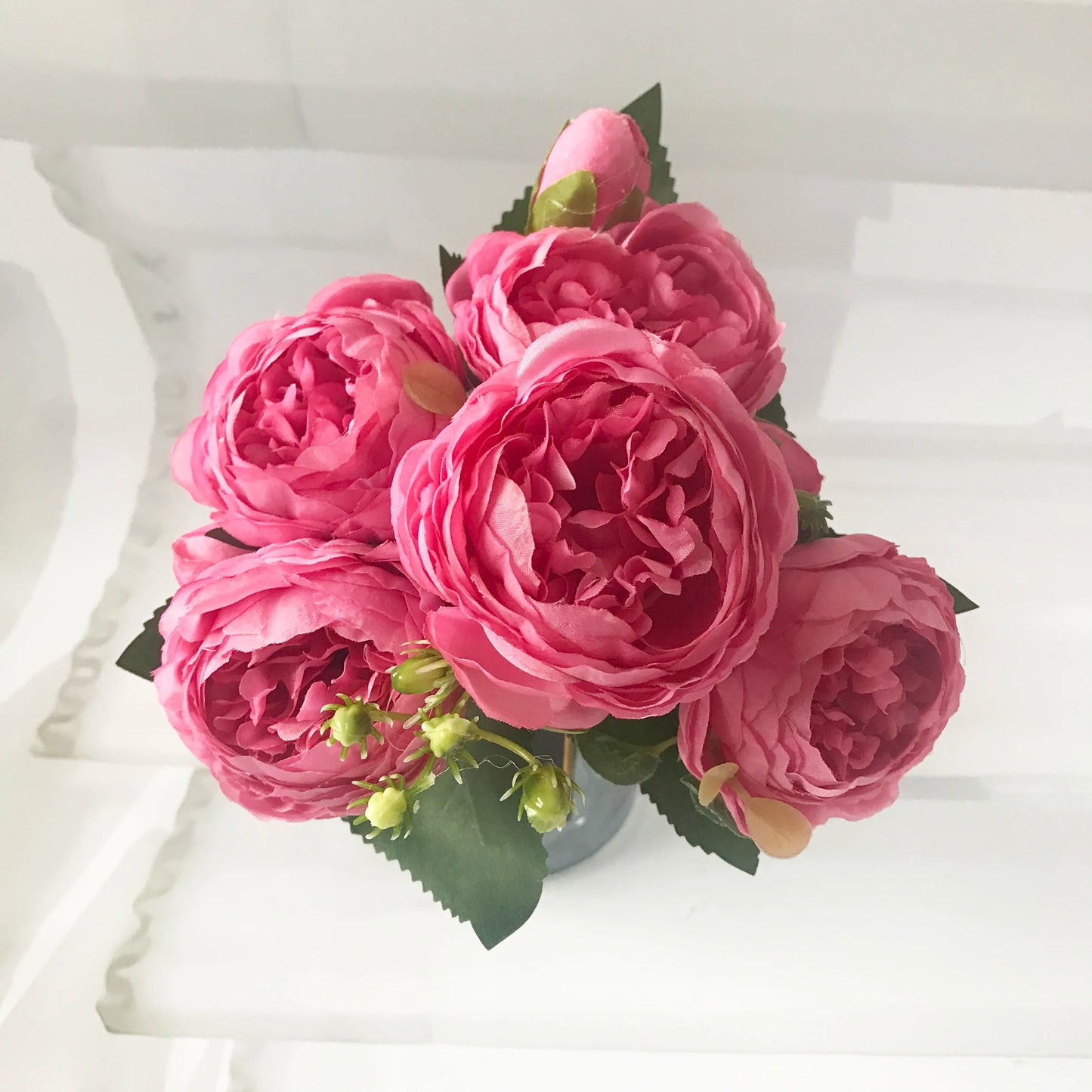 Bouquet de pivoines artificielles roses 30 cm – Fleurs en soie synthétiques avec 5 grandes fleurs et 4 bourgeons pour décoration de mariage, décoration intérieure, arrangements floraux et projets DIY