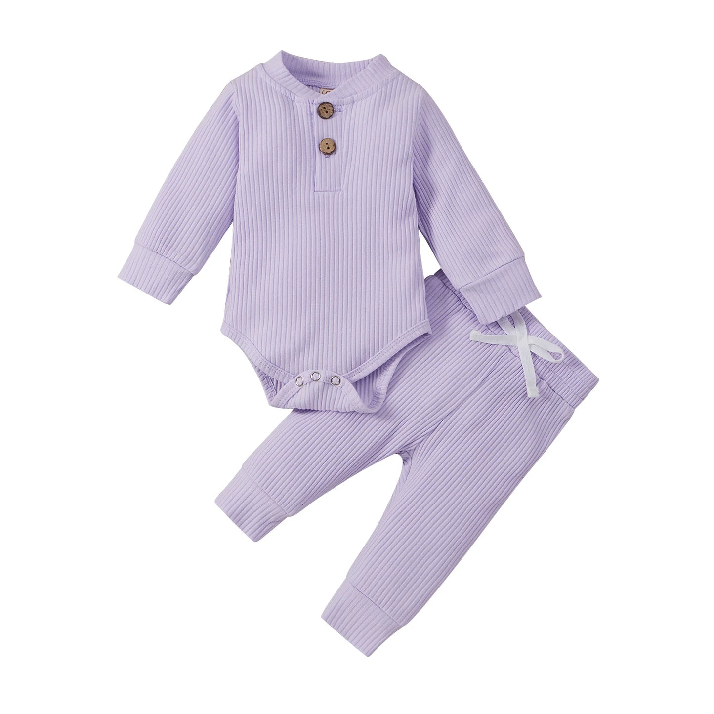 Conjunto de ropa para bebé recién nacido – Body de manga larga acanalado y a cuadros con pantalones elásticos, conjunto de 2 piezas de primavera y otoño para bebés y niñas, conjunto de ropa suave e informal para niños pequeños