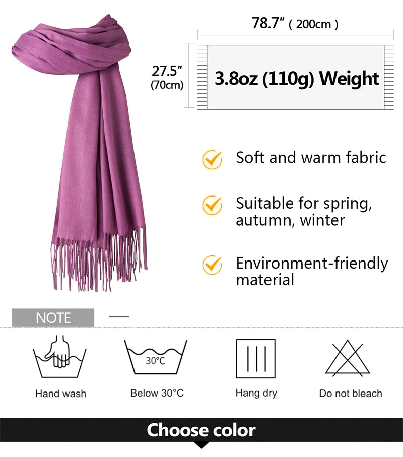 Bufanda de cachemira sólida para mujer – Chal Pashmina cálido de otoño invierno con diseño de borlas, accesorio de moda Foulard para hombres y mujeres