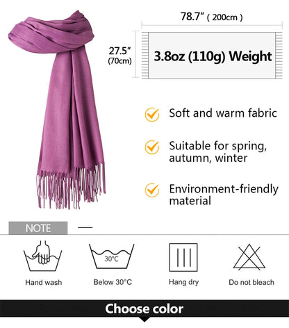 Bufanda de cachemira sólida para mujer – Chal Pashmina cálido de otoño invierno con diseño de borlas, accesorio de moda Foulard para hombres y mujeres