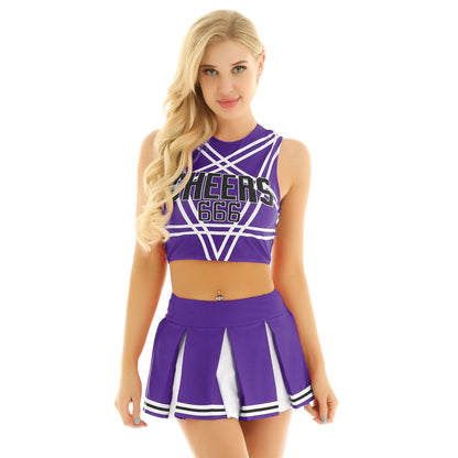 Women’s Cheerleader Cosplay Costume – Uniform Set (Crop Top + Mini Pleated Skirt, Carnival Outfit)