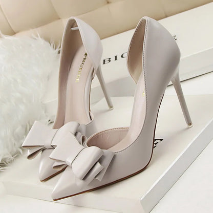 Women's Pointed Toe Stiletto High Heels with Bow Elegant Korean Wedding Pumps