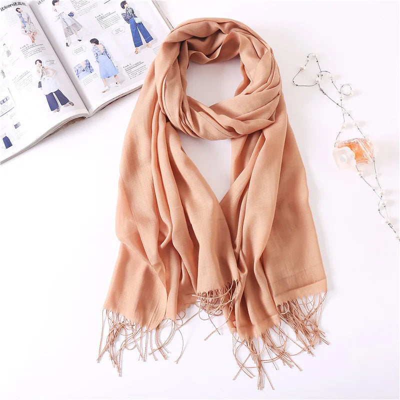 Bufanda de cachemira sólida para mujer – Chal Pashmina cálido de otoño invierno con diseño de borlas, accesorio de moda Foulard para hombres y mujeres