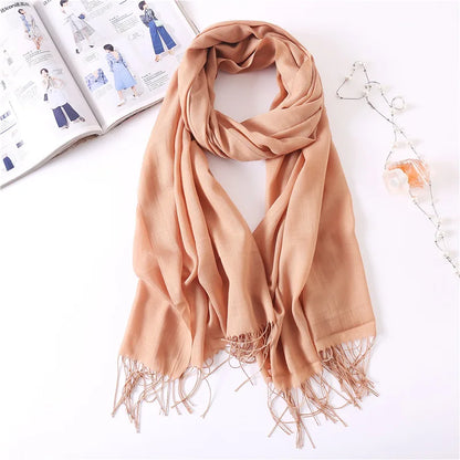 Bufanda de cachemira sólida para mujer – Chal Pashmina cálido de otoño invierno con diseño de borlas, accesorio de moda Foulard para hombres y mujeres