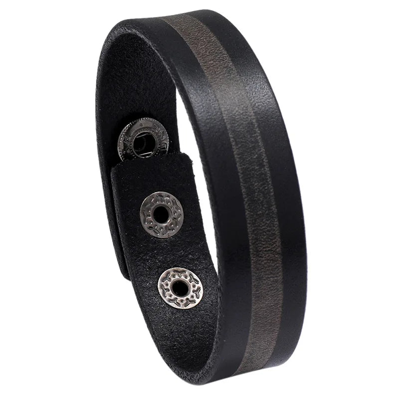 Modyle Wide Genuine Leather Cuff Bracelet – Vintage Brown & Black Punk Wristband for Men | Retro Fashion Jewelry Accessory