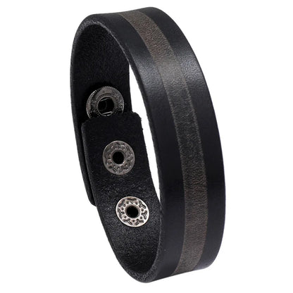 Modyle Wide Genuine Leather Cuff Bracelet – Vintage Brown & Black Punk Wristband for Men | Retro Fashion Jewelry Accessory