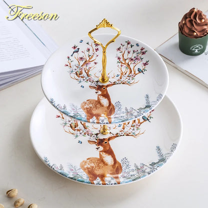 Elk Reindeer Ceramic Serving Plates – Christmas Deer Snack, Cake & Candy Dishes with Porcelain Tray for Fruit & Table Decor