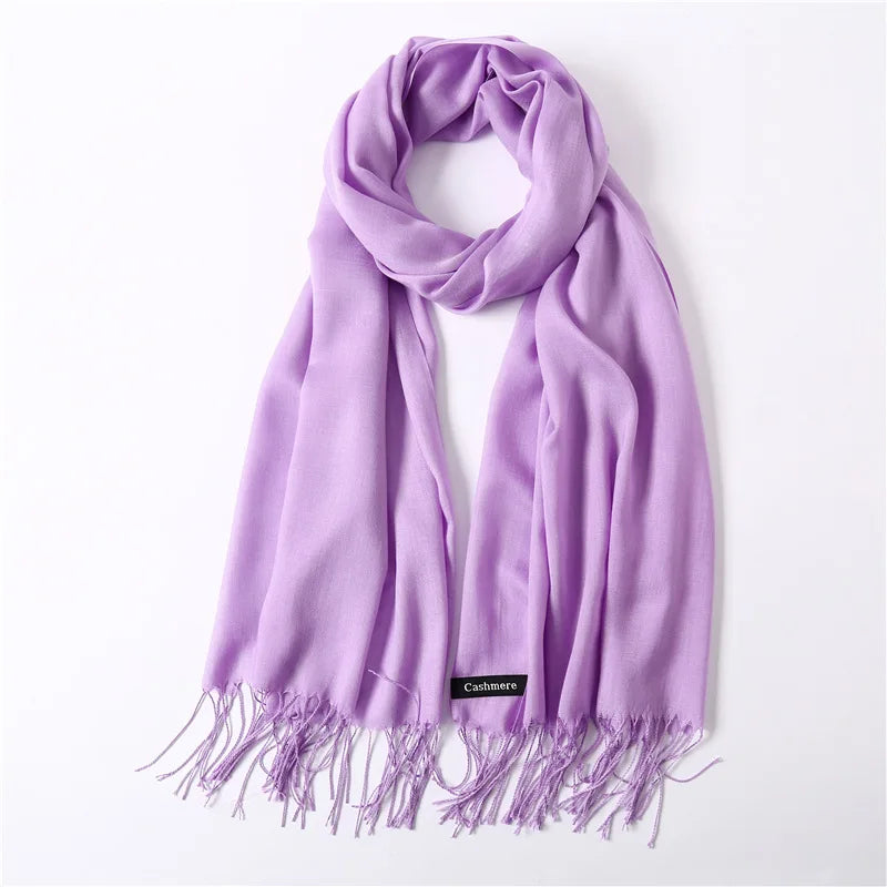 Bufanda de cachemira sólida para mujer – Chal Pashmina cálido de otoño invierno con diseño de borlas, accesorio de moda Foulard para hombres y mujeres