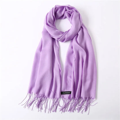 Bufanda de cachemira sólida para mujer – Chal Pashmina cálido de otoño invierno con diseño de borlas, accesorio de moda Foulard para hombres y mujeres