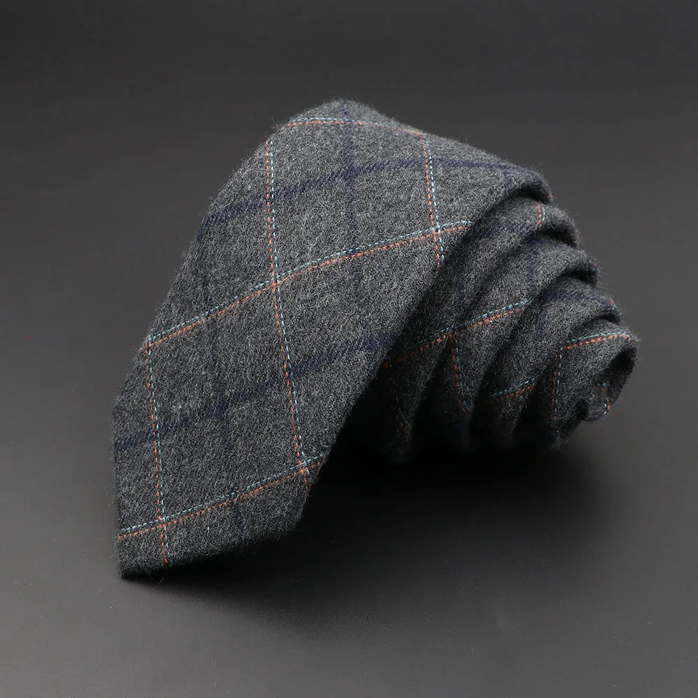 Men's 6cm Handmade Cotton Skinny Plaid Necktie – Slim Striped Grey Tie for Business, Casual & Wedding Wear