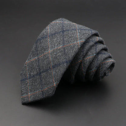 Men's 6cm Handmade Cotton Skinny Plaid Necktie – Slim Striped Grey Tie for Business, Casual & Wedding Wear