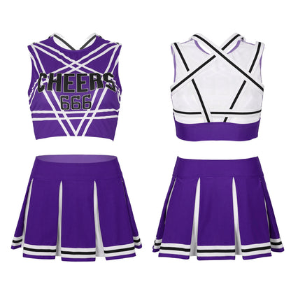 Women’s Cheerleader Cosplay Costume – Uniform Set (Crop Top + Mini Pleated Skirt, Carnival Outfit)