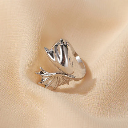 Silver-Tone Pterodactyl Wing Ring – Fashion Metal Statement Jewelry for Women & Men, Romantic Gift for Parties