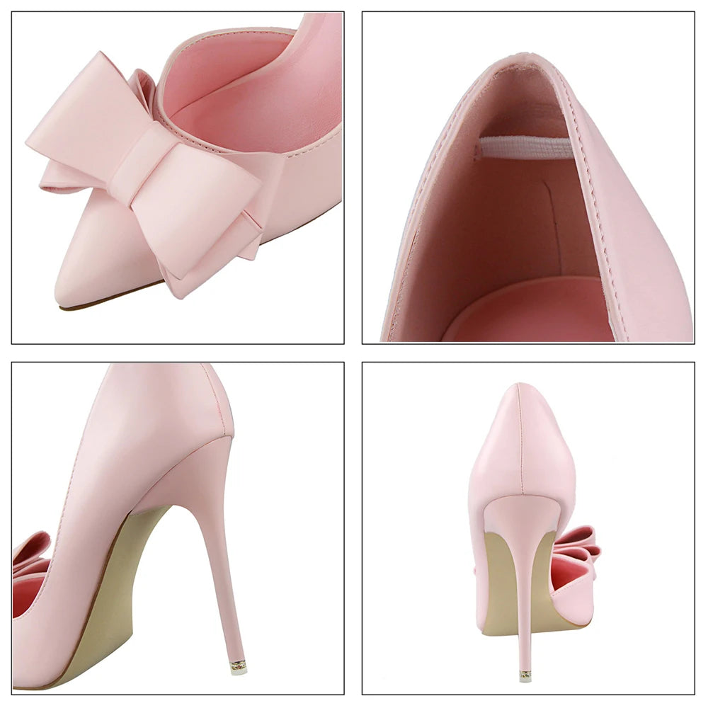 Women's Pointed Toe Stiletto High Heels with Bow Elegant Korean Wedding Pumps