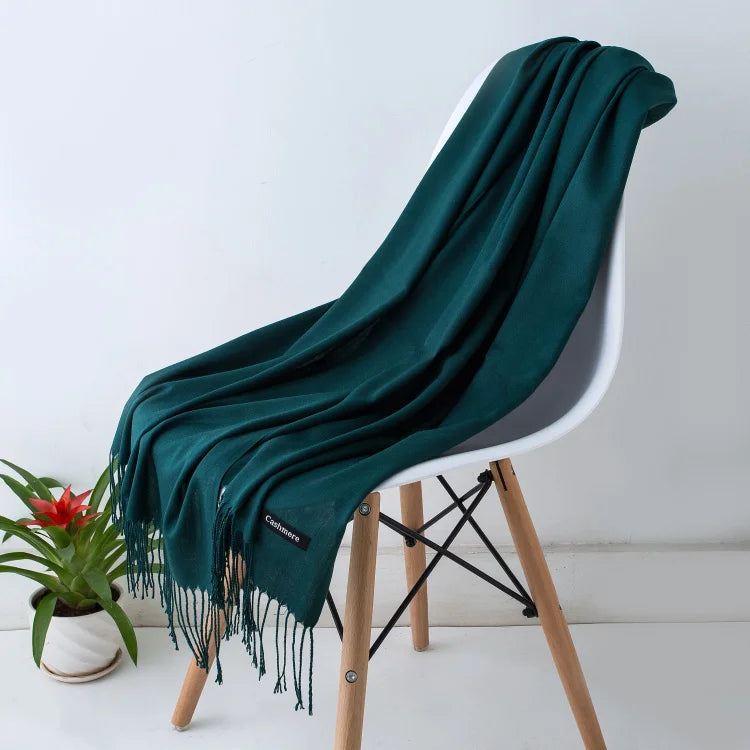 Bufanda de cachemira sólida para mujer – Chal Pashmina cálido de otoño invierno con diseño de borlas, accesorio de moda Foulard para hombres y mujeres