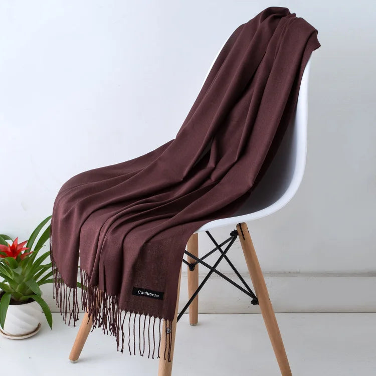 Bufanda de cachemira sólida para mujer – Chal Pashmina cálido de otoño invierno con diseño de borlas, accesorio de moda Foulard para hombres y mujeres