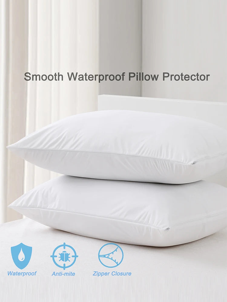 Waterproof Zippered Pillow Protector - Bed Bug & Dust Mite Proof Allergy Pillow Cover (1 Pack)