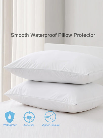 Waterproof Zippered Pillow Protector - Bed Bug & Dust Mite Proof Allergy Pillow Cover (1 Pack)