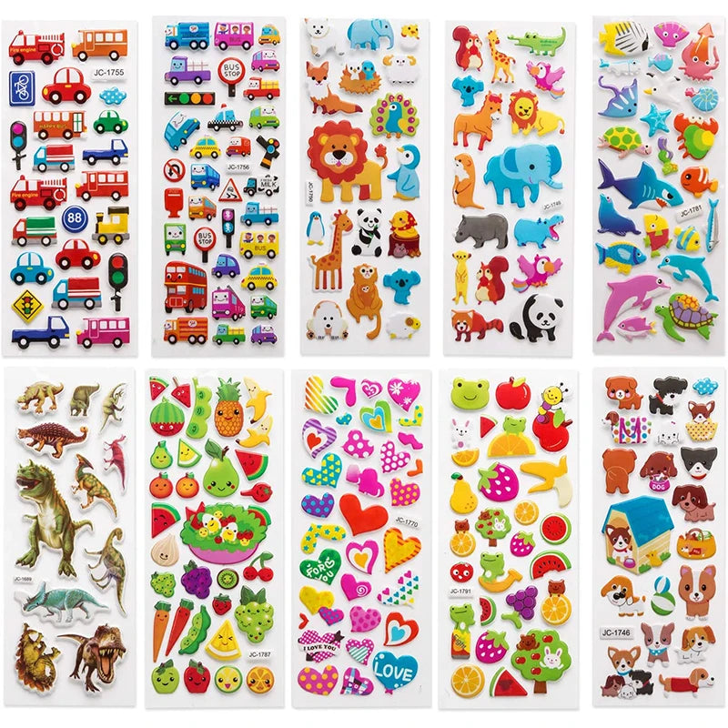 Autocollants 3D gonflés pour enfants – Feuilles d'autocollants éducatifs de dessins animés, jouet de bricolage créatif pour tout-petits, garçons et filles, cadeau d'activité artistique amusante