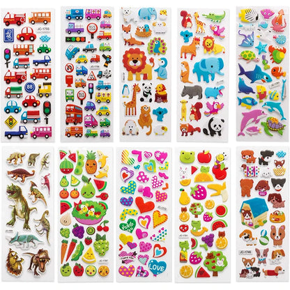 Autocollants 3D gonflés pour enfants – Feuilles d'autocollants éducatifs de dessins animés, jouet de bricolage créatif pour tout-petits, garçons et filles, cadeau d'activité artistique amusante