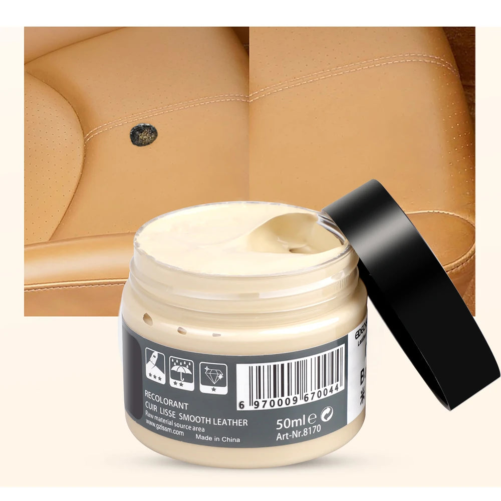 Leather Repair Kit for Car Seats & Furniture – Liquid Leather Recoloring Balm for Scratches, Cracks, Tears & Restoration