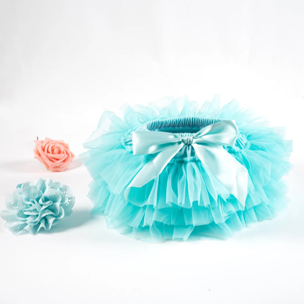 2PCS Baby Girls' Tulle Tutu Bloomers Set – Newborn Diaper Cover Skirt with Matching Headband, Rainbow Princess Outfit for Infants
