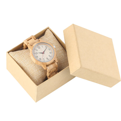 Women’s Natural Bamboo Wood Quartz Watch – Minimalist Wooden Band Wristwatch, Elegant Luxury Style Ladies’ Dress Watch